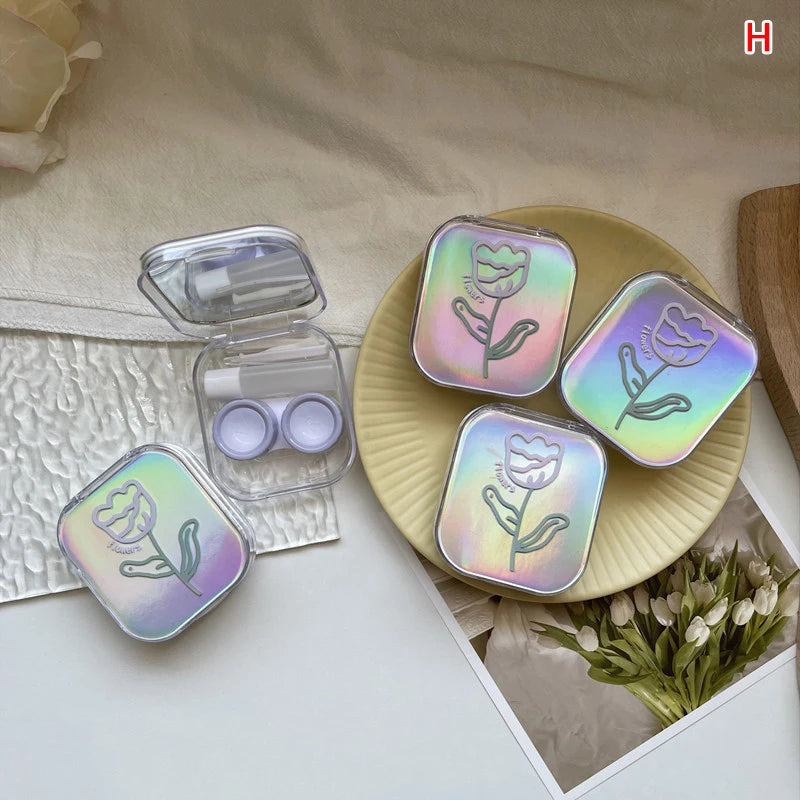 Laser Contact Lens Case Travel Set with Mirror | Portable Box Contact Lens Case Qst H