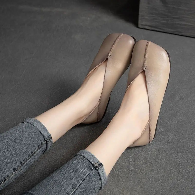 Women's Leather Slip-On Flat Moccasins – Casual Ballerina Shoes Women's Flat Shoes Qst Apricot CN 35 CN
