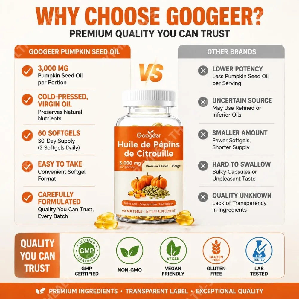 Googeer Pumpkin Seed Oil Softgels Cold-Pressed 60 Count Herbal Supplement Qst