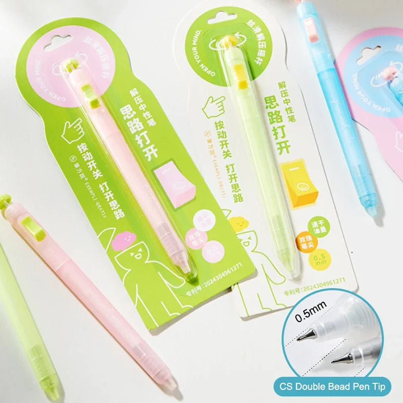 Fidget Clicker Gel Pen 3-Pack – Smooth 0.5mm Writing Pens Gel Clicker Pens Qme