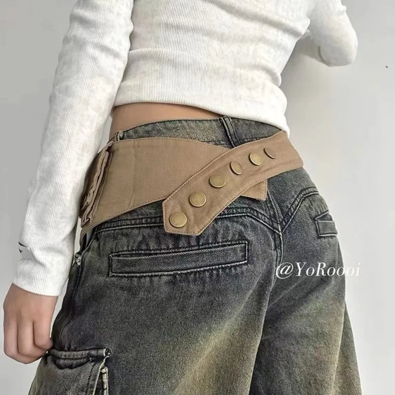 Vintage Hippie Western Canvas Belt – Adjustable Waist Cincher Canvas Waist Belt Qme
