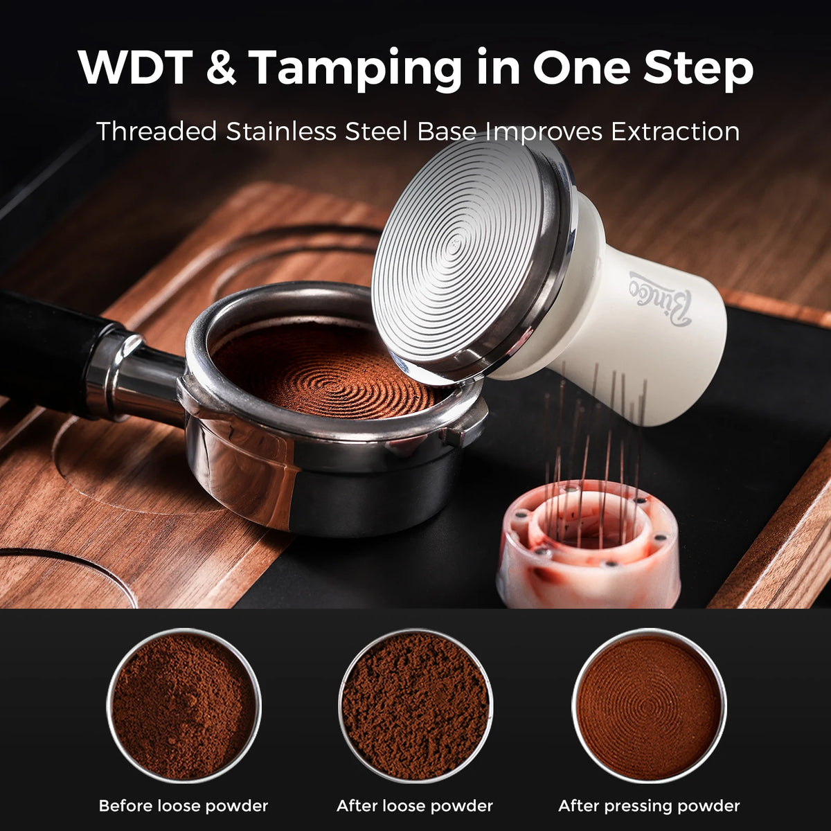 Bincoo WDT Needle & Tamper 51/58mm – Espresso Distributor Set Espresso Tamper Set Qst