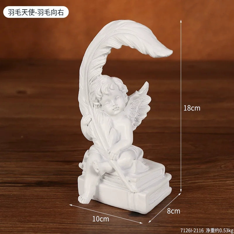 Feather Angel Cupid Desktop Ornament | Clay Home Décor Decorative Figurine Qme Right