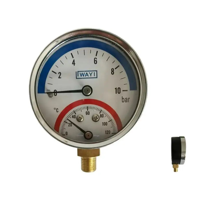 2-in-1 Pressure & Temperature Gauge | 10 Bar, 0–120°C Pressure Temperature Gauge Qme
