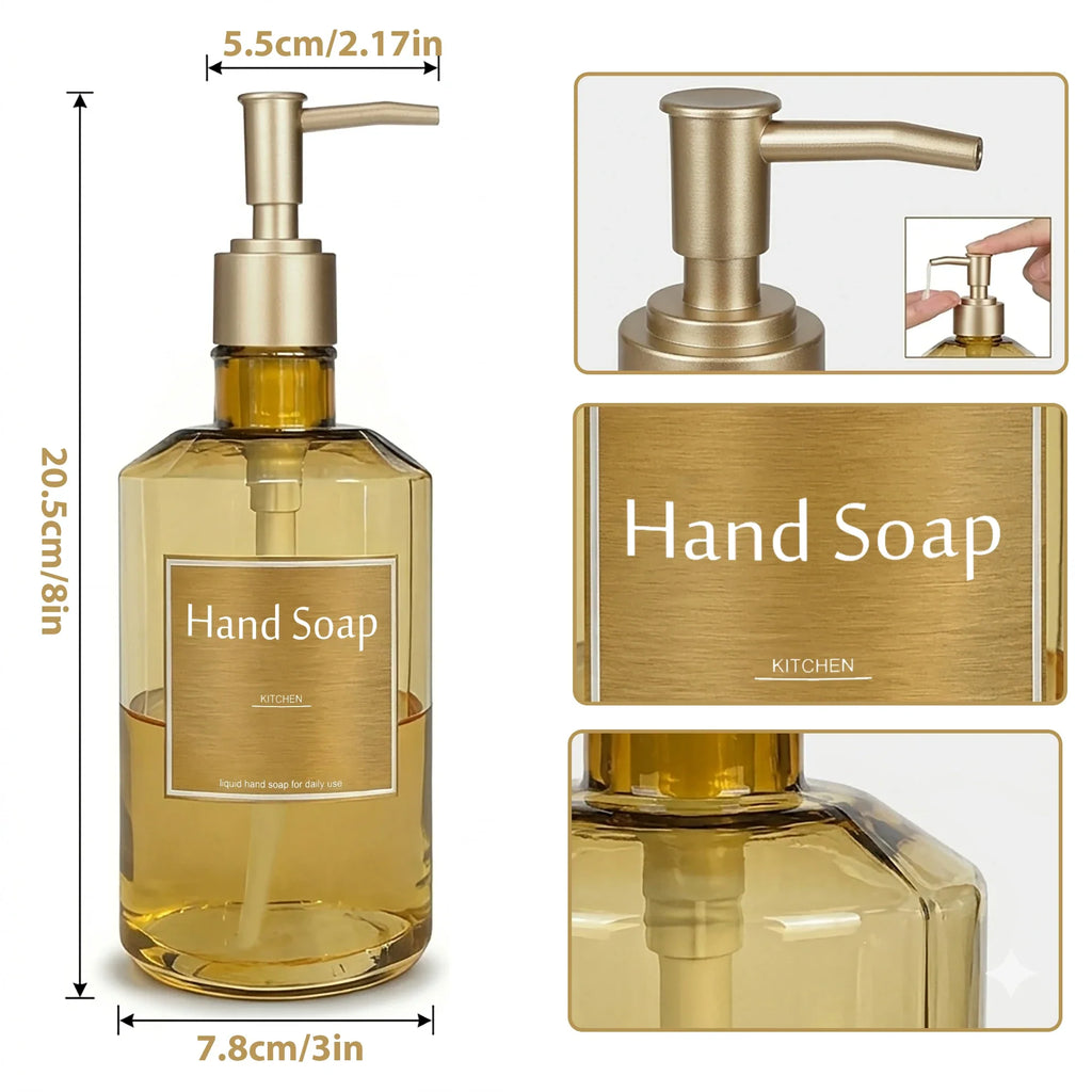 Refillable Gold Soap Dispenser Bottles Set of 2 – 500ml Soap Dispenser Set Qme