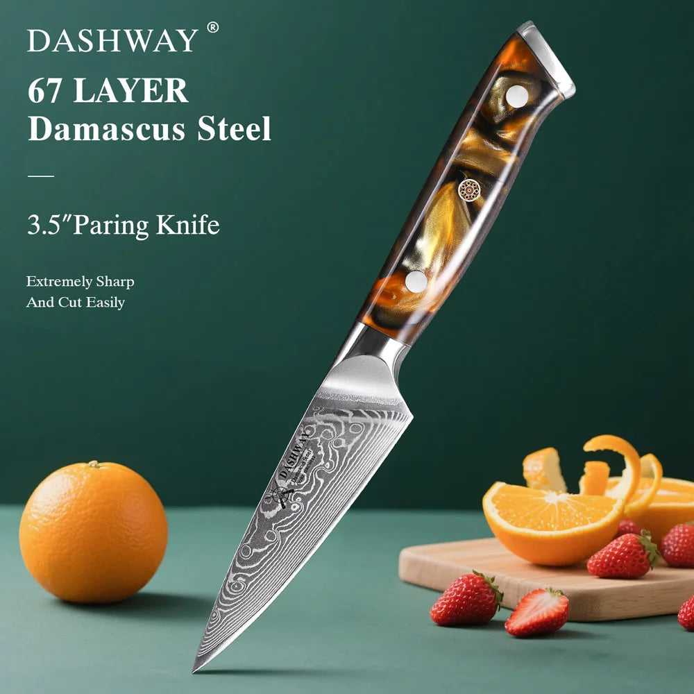 DASHWAY 3.5" Damascus Steel Paring Knife – VG10 Core Damascus Paring Knife Qst
