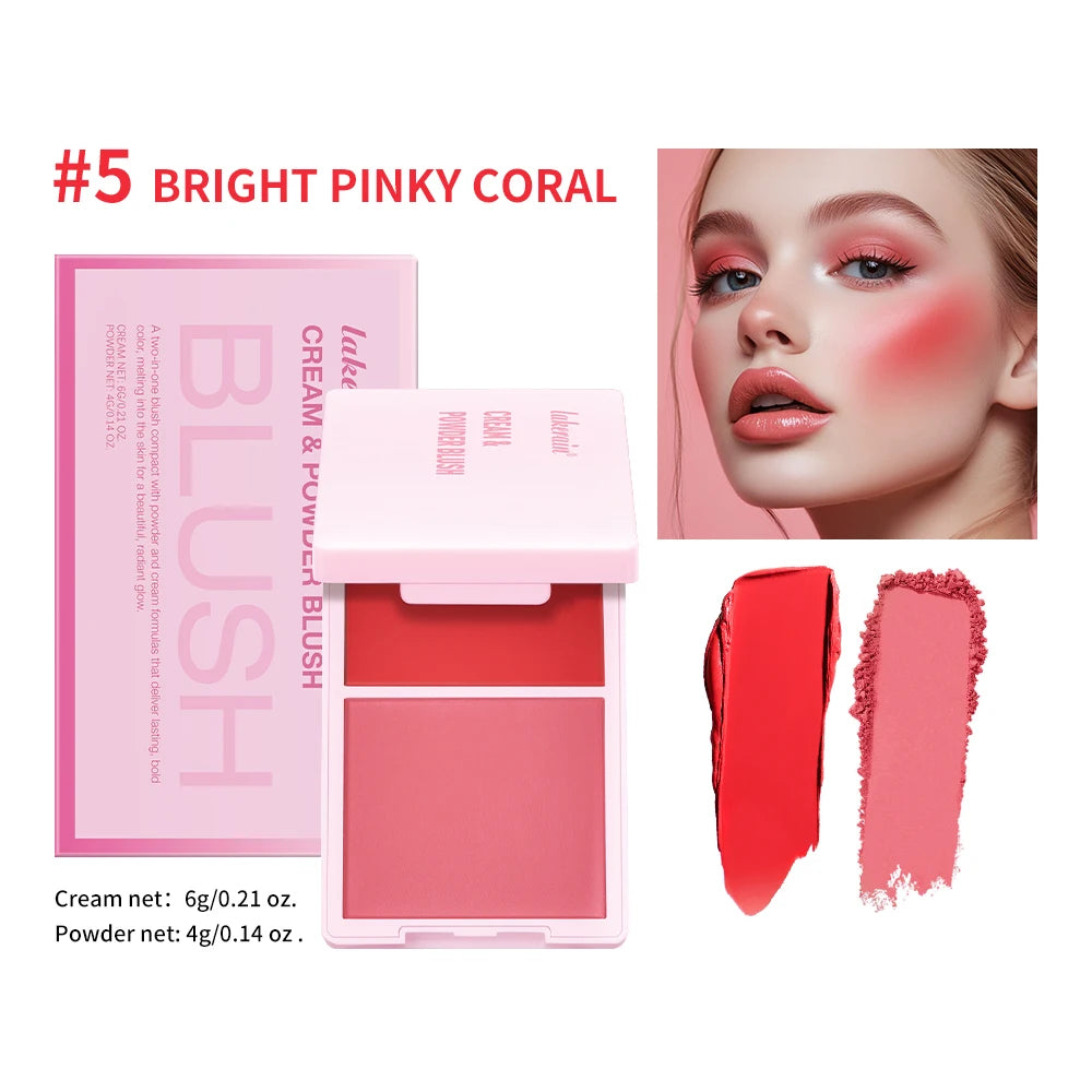 2-in-1 Cream & Powder Blush Palette – 5 Shades, Long-Lasting Cream Powder Blush Qst Bright Pinky
