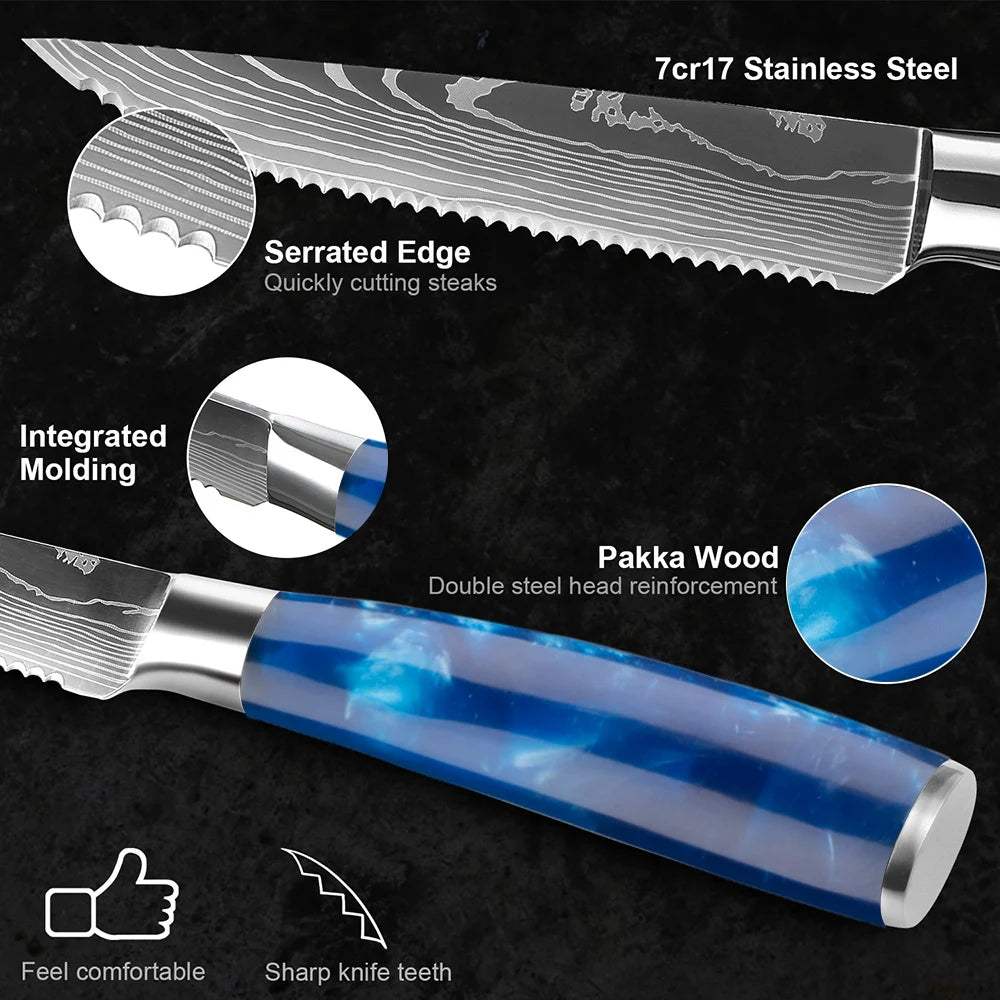 XITUO Damascus Steak Knife Set – Serrated Stainless Steel 6-Pc Steak Knife Set Qst