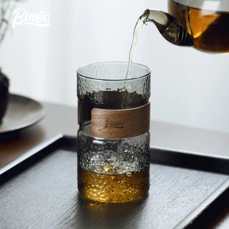470ml Japanese Glass Cup with Walnut Sleeve | Coffee & Tea Mug Glass Coffee Cup Qst