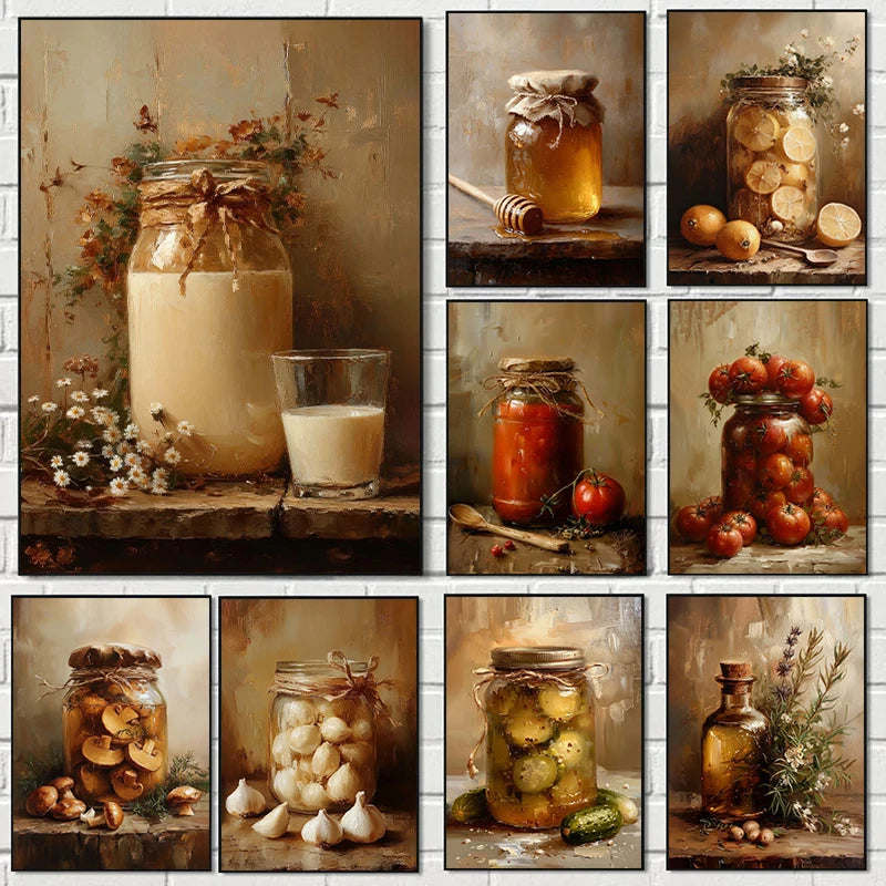Vintage Kitchen Still Life Canvas Wall Art Poster – Unframed Canvas Wall Art Qst