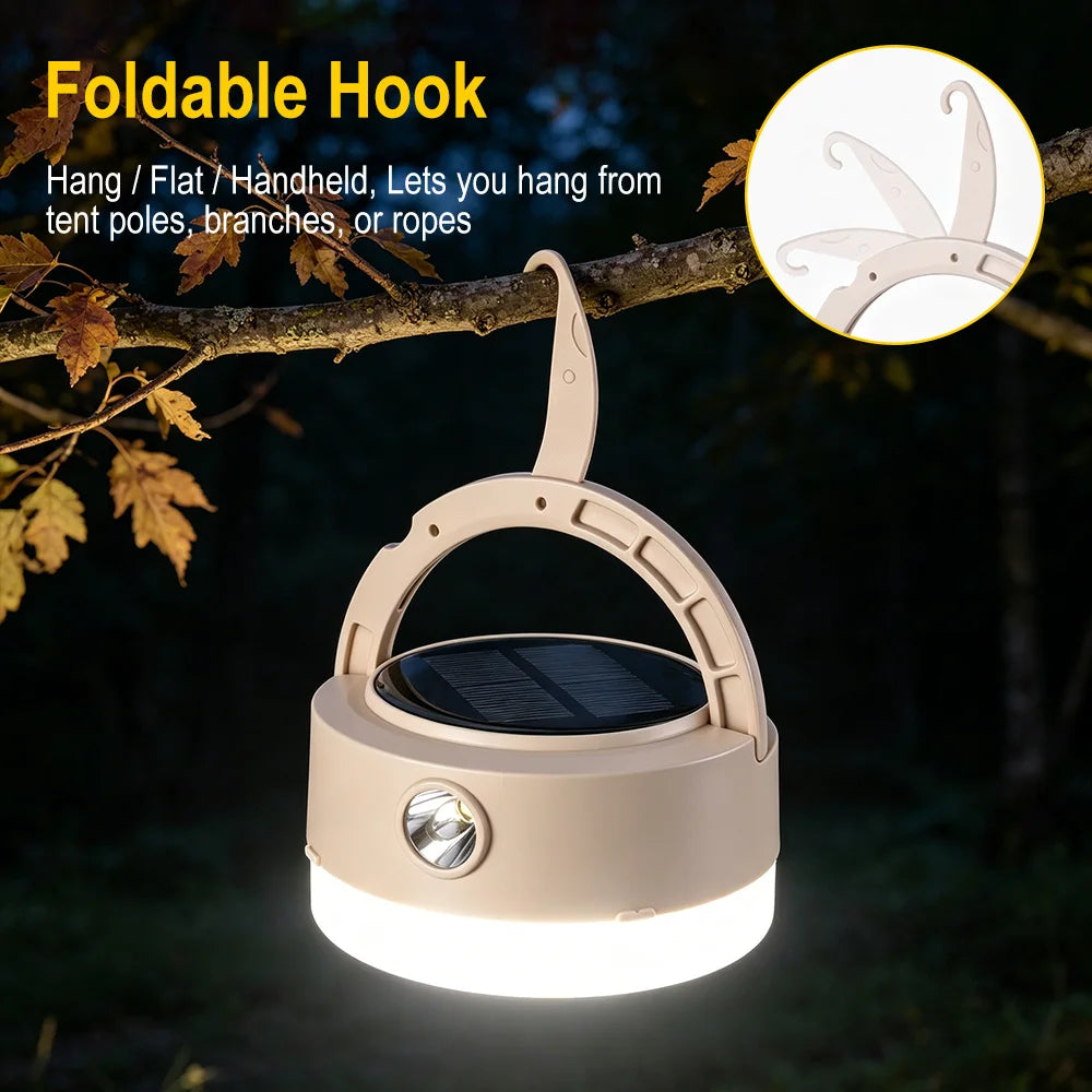 Solar LED Camping Lantern – Type-C Rechargeable Tent Light Camping Lantern Qst
