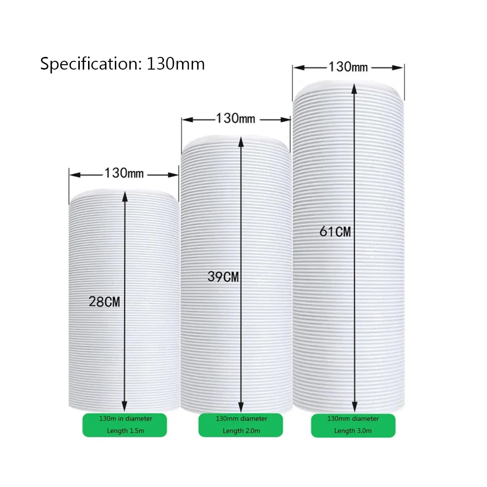 Telescopic Flexible AC Duct Extension Pipe 1.5M–2M | 130mm AC Duct Extension Pipe Qme