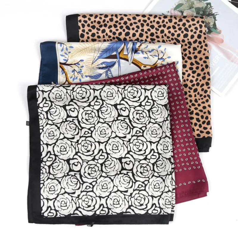 Women's Square Scarf Floral Leopard Print Shawl Hijab Square Scarf Shawl Qme