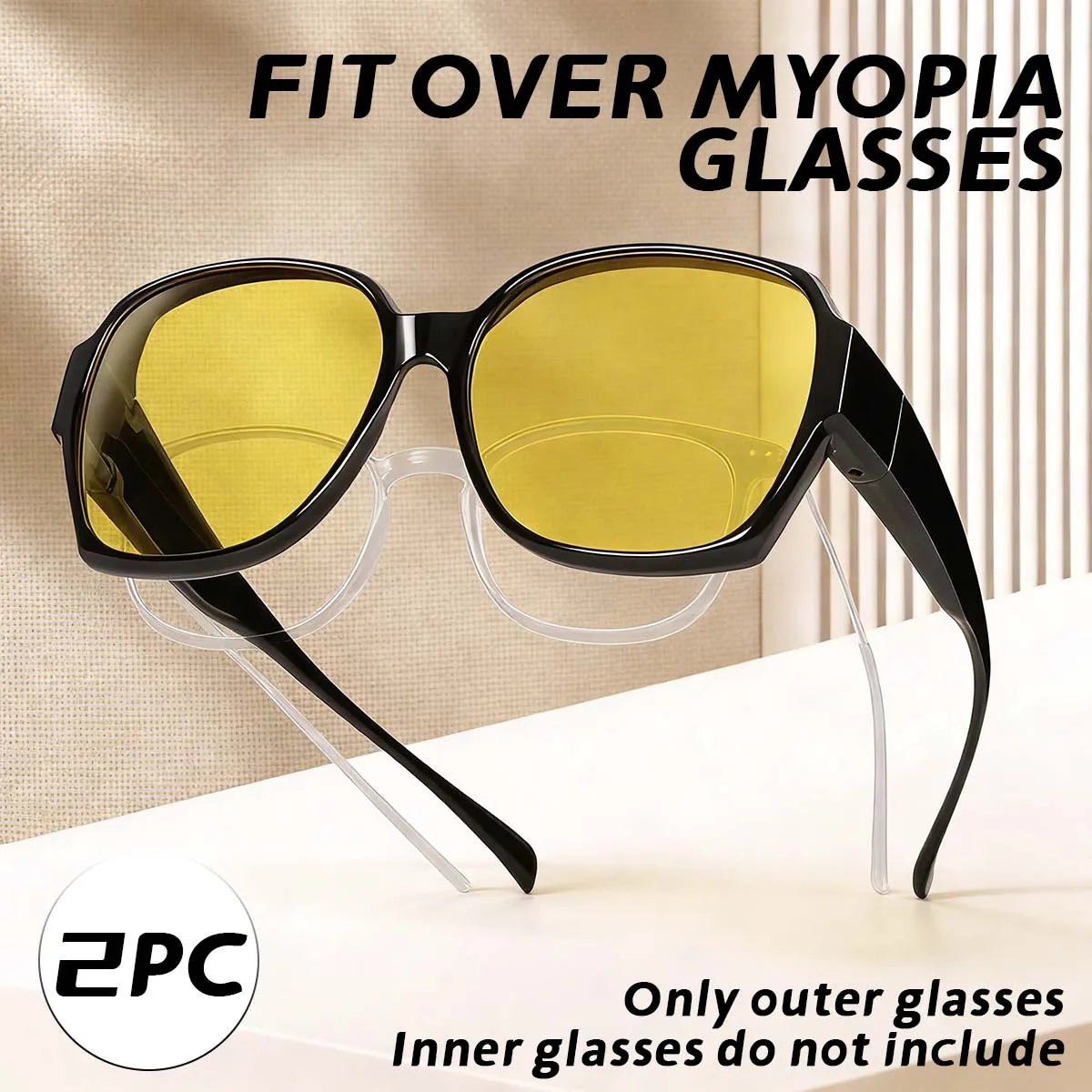 VOPHA Fit-Over Night Driving Glasses Anti-Glare UV400 – 2 Pack Fit-Over Driving Glasses Qst