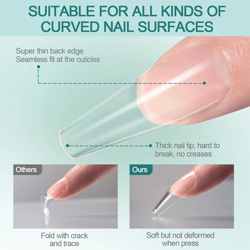 Nailpop Clear Acrylic False Nail Tips 120pcs – 12 Sizes, Reusable False Nail Tips Qme