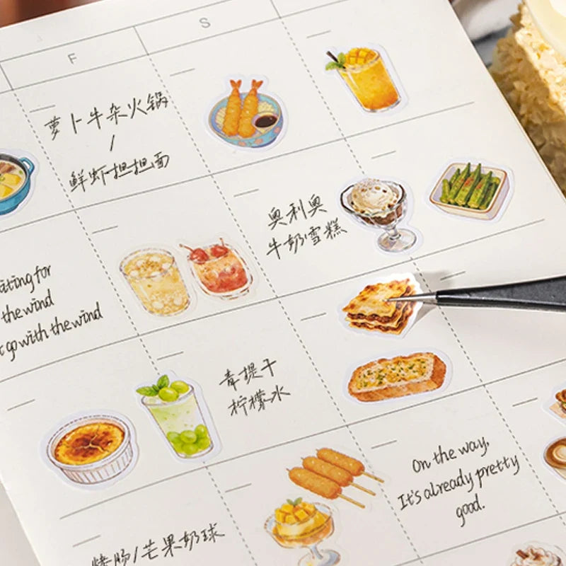 Warm Tone Food Stickers 2 Books – Assorted Decorative Designs Decorative Sticker Set Qme
