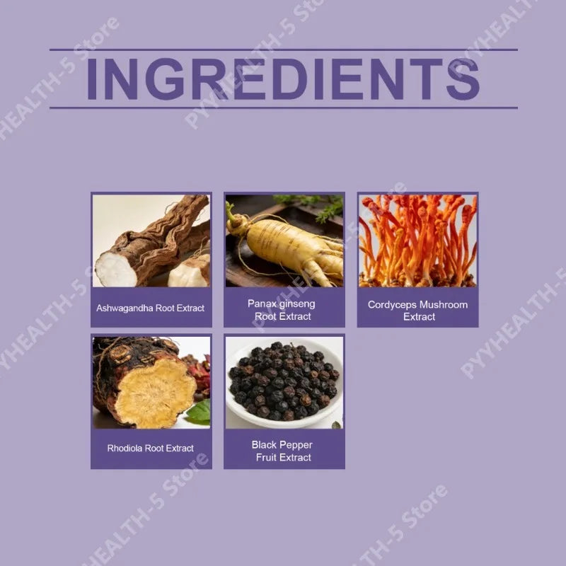 Ashwagandha Gummies 60ct – Rhodiola, Ginseng & Cordyceps Wellness Gummies Qst
