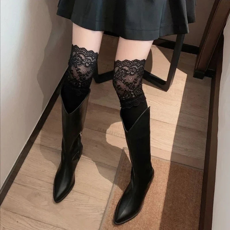 Women's Thigh High Boot Socks – Warm Lace Top Lolita Style Thigh High Socks Qme