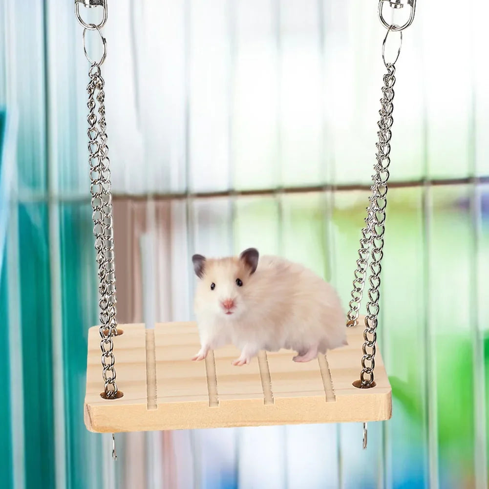 Wooden Hamster Swing Hammock Hanging Cage Toy | Small Pet Bed Small Pet Cage Toy Qme