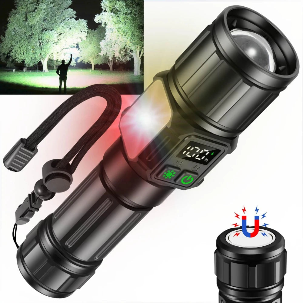 Super Bright Rechargeable LED Flashlight – 9 Modes, Magnetic Tactical Flashlight Qst