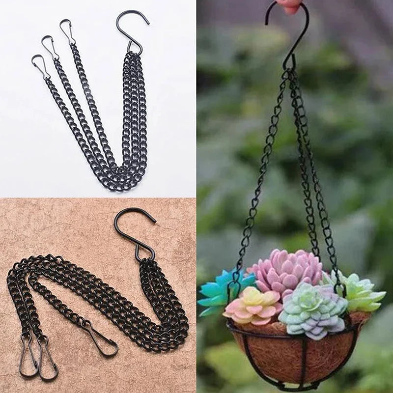 40cm Iron Flower Pot Hanging Chain with 3 Hooks – Garden Hanger Hanging Planter Chain Qst