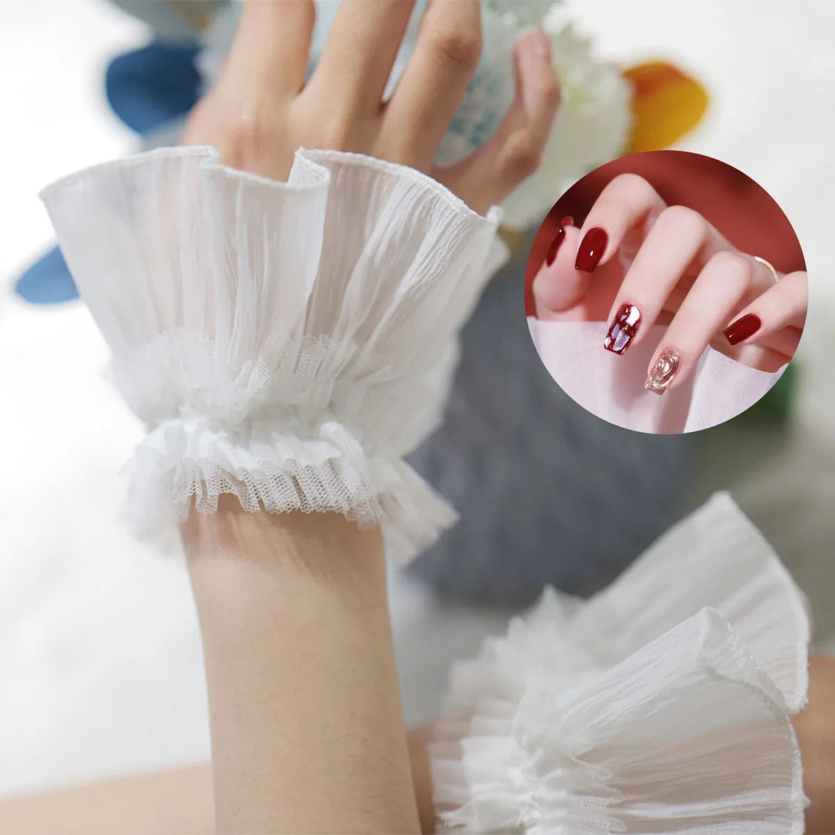 Lace Fake Sleeve Cuffs – Nail Art Photography Props (1 Pair) Nail Art Props Qst