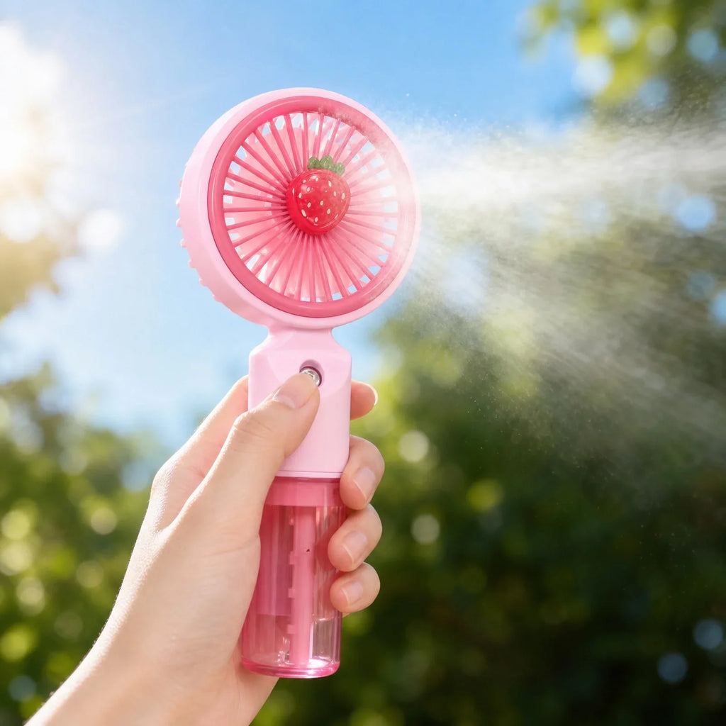Cute Cartoon Fruit Handheld Misting Fan | 3 Speed Settings Handheld Misting Fan Qme
