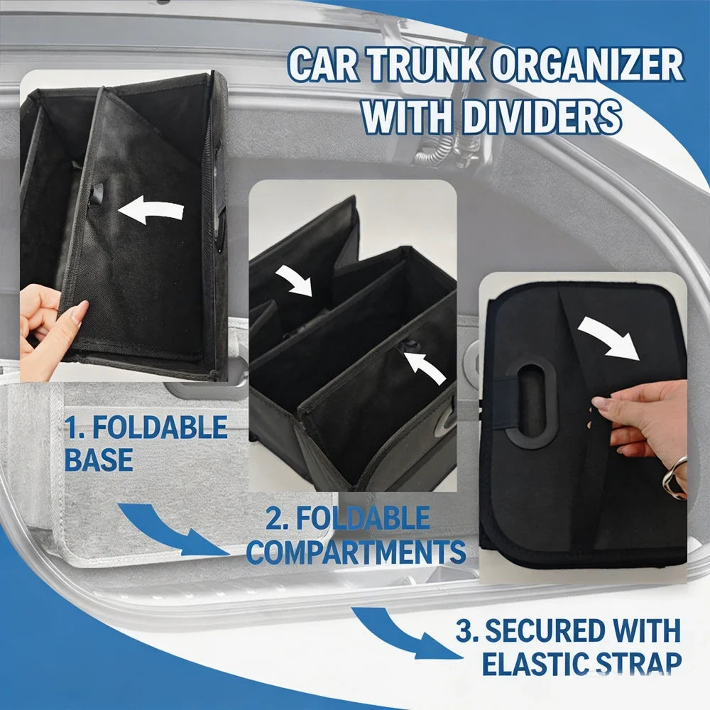 Foldable Oxford Fabric Car Trunk Organizer – Collapsible Box Car Trunk Organizer Qme