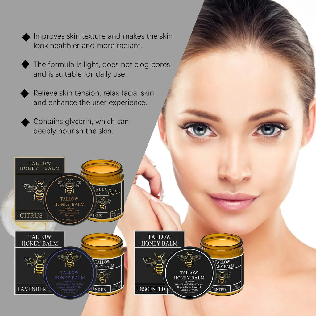 Organic Grass-Fed Beef Tallow & Honey Balm | Dry Skin Skin Nourishing Balm Qme