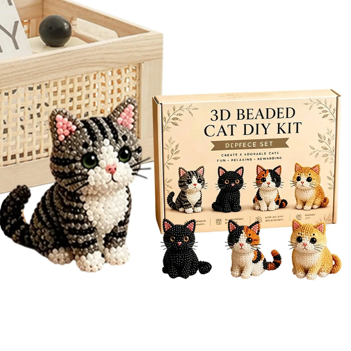 3D Cat DIY Beading Kit – Beginner-Friendly Desk Décor Craft DIY Beading Kit Qme