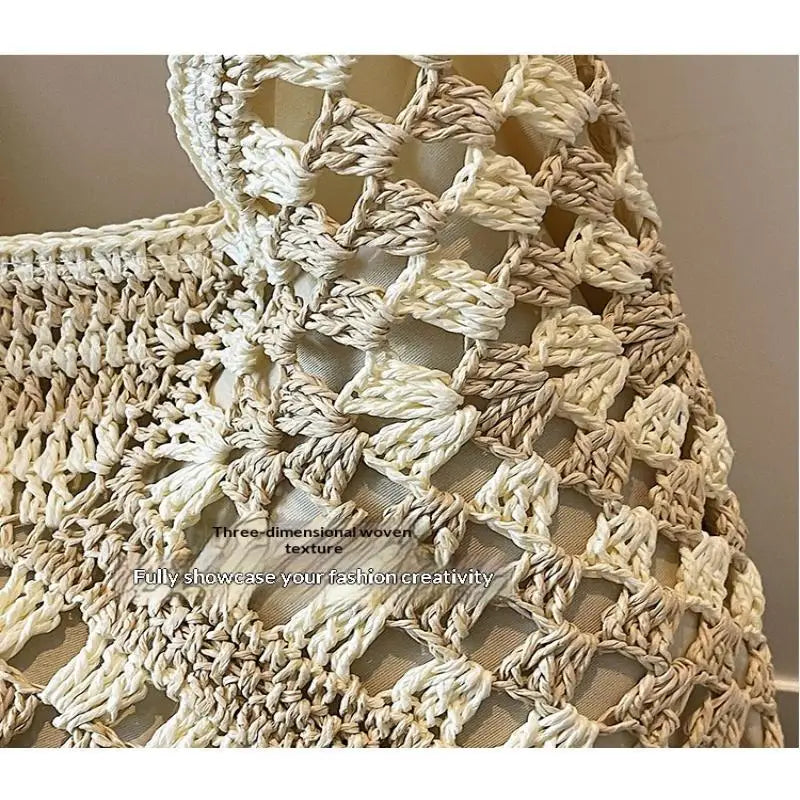 Women's Woven Straw Shoulder Tote – Large Capacity Summer Bag Woven Straw Tote Qme