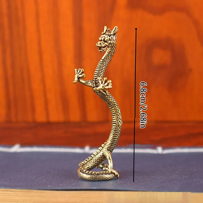 Pure Brass Standing Dragon Statue | Loong Zodiac Home Decor Brass Dragon Figurine Qme