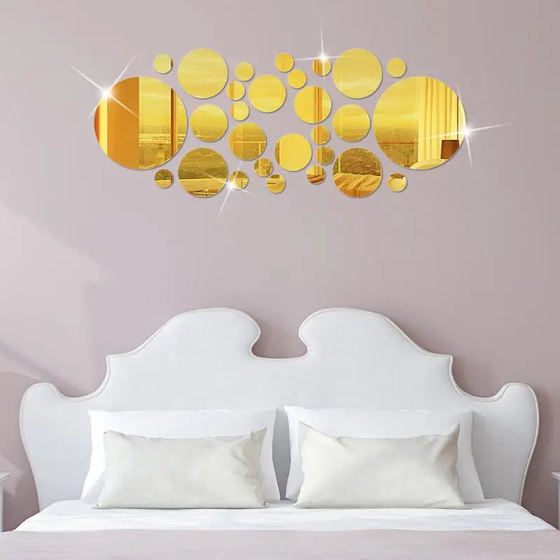 26-Piece 3D Round Acrylic Mirror Wall Stickers – DIY Home Decor Mirror Wall Stickers Qst
