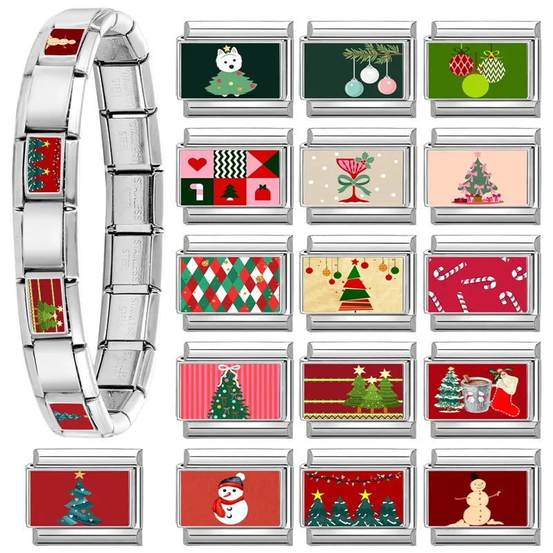 Christmas Italian Charm Links – Xmas Lights, Trees & Candy Cane Italian Charm Links Qme