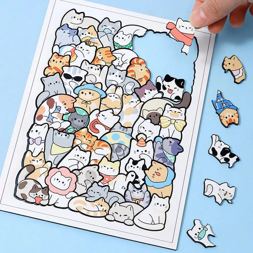 Wooden Cat Animal Puzzle Stacking Toy – Educational Kids Gift Wooden Kids Puzzle Qme