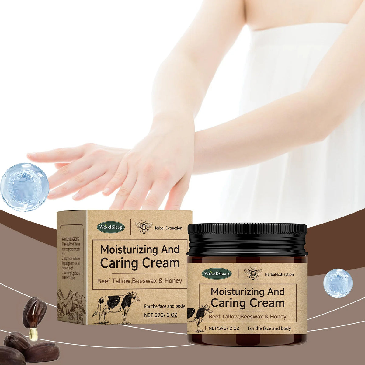 Woodsleep Beef Tallow Honey Beeswax Deep Moisture Body Cream Body Moisturizer Cream Qst