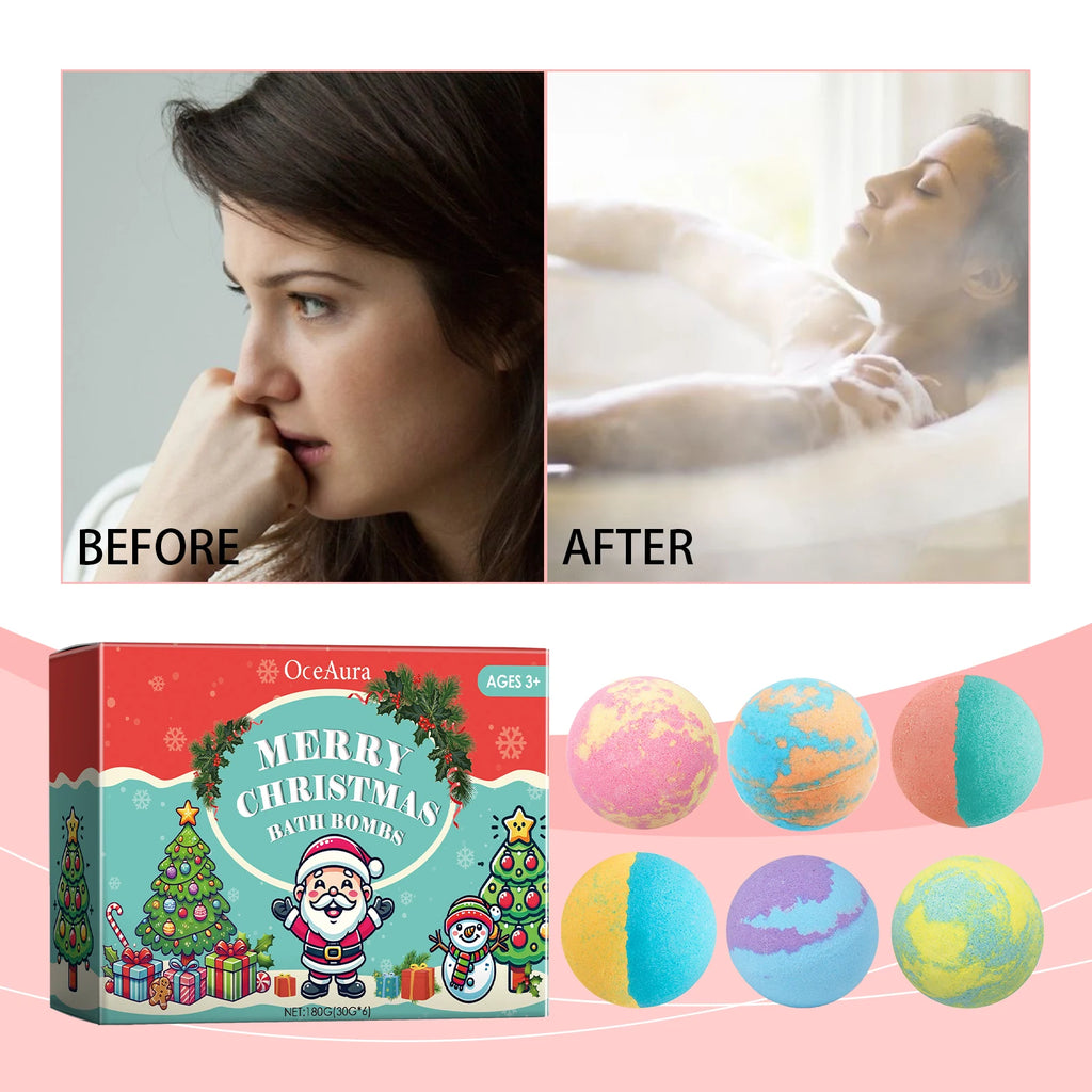 OceAura Christmas Bath Bombs 6-Pack – Moisturizing & Fragrant Bath Bombs Set Qst