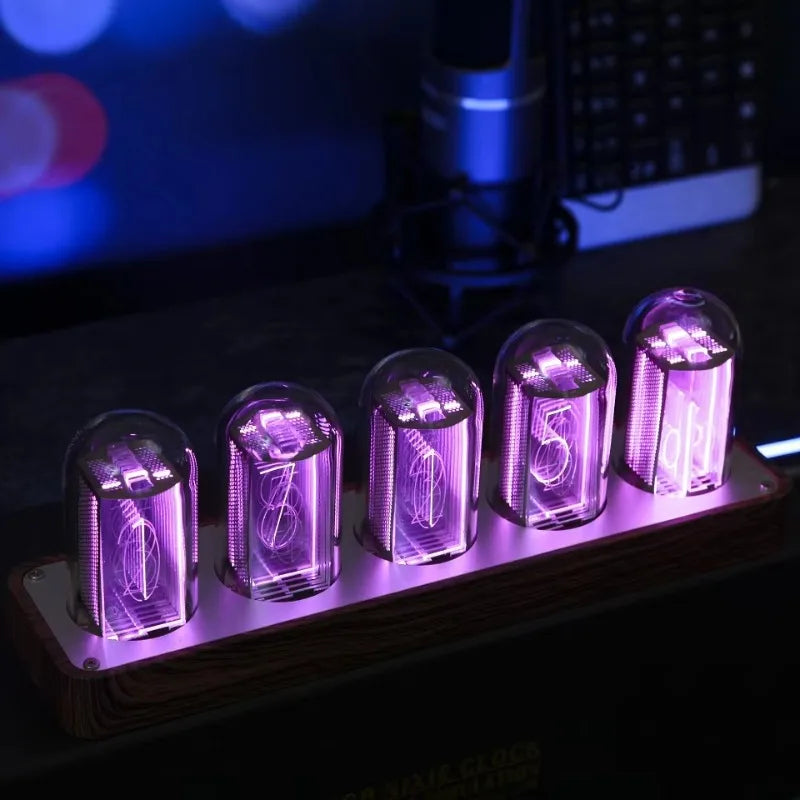 Glow Tube Digital Desk Clock – RGB Retro Alarm & WiFi Sync Retro Digital Clock Qst
