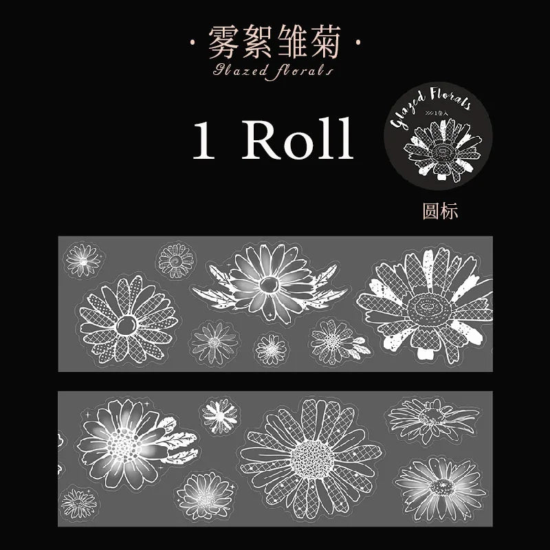 White Ink Floral Washi Tape Stickers | Tracing Paper Journal Journal Washi Stickers Qme B