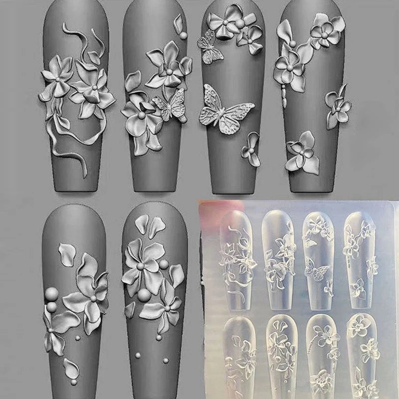 3D Silicone Nail Art Mold – Flower, Butterfly & Shell Designs Nail Art Mold Qst N1