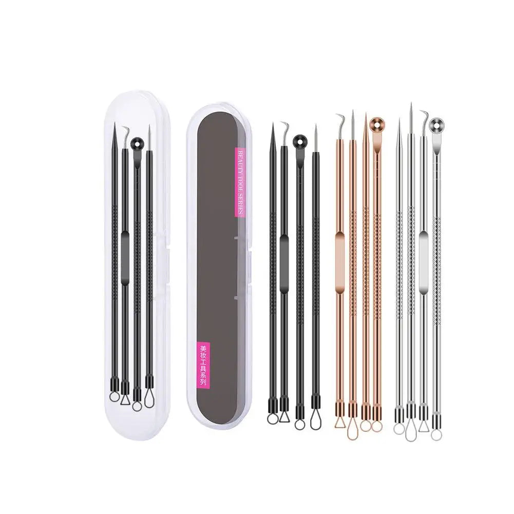4-Piece Blackhead Remover Tool Set – Curved Tweezers & Needle Blackhead Remover Set Qme