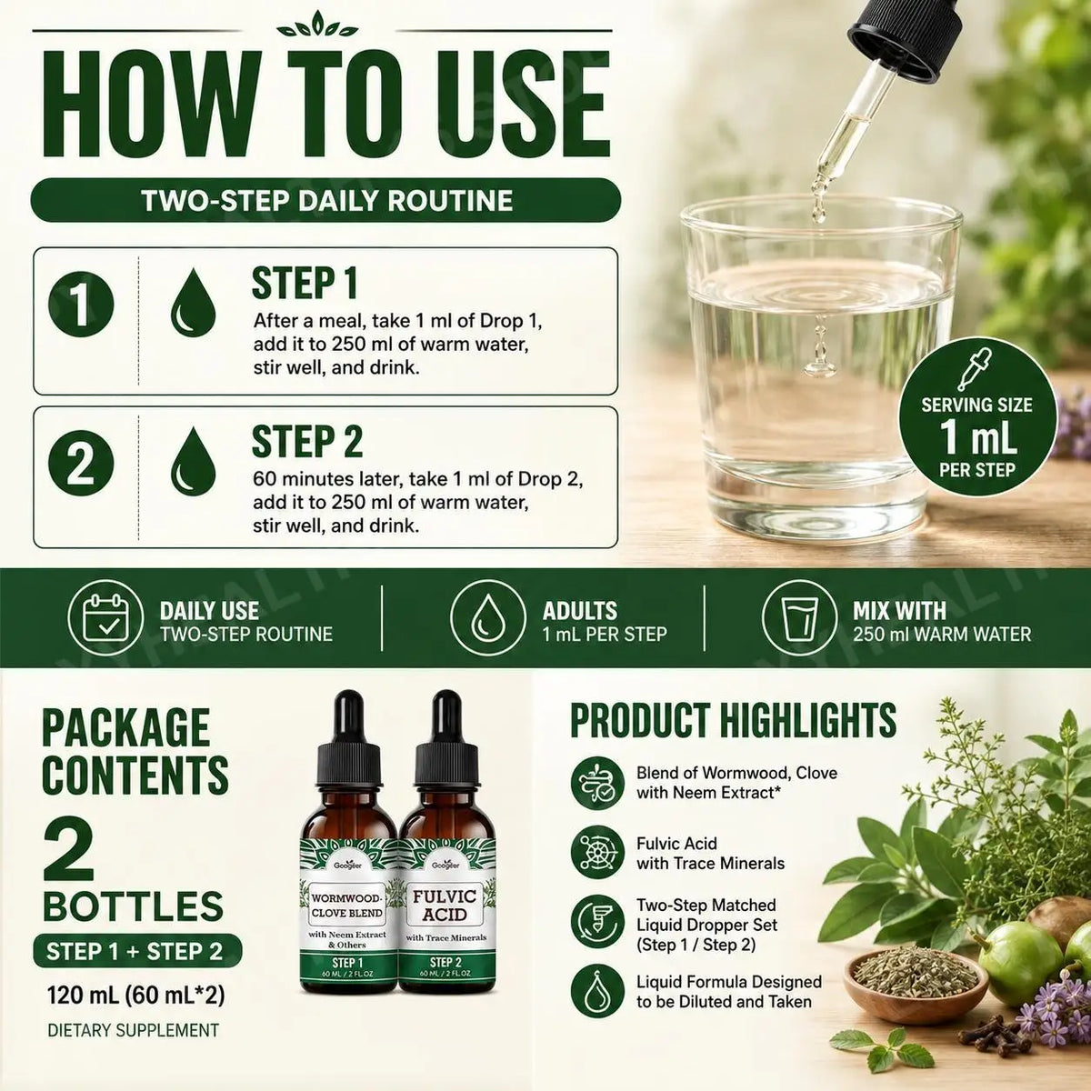Googeer Fulvic Acid Gut Cleanse Drops – MCT & Wormwood Oil Kit Gut Cleanse Drops Qst