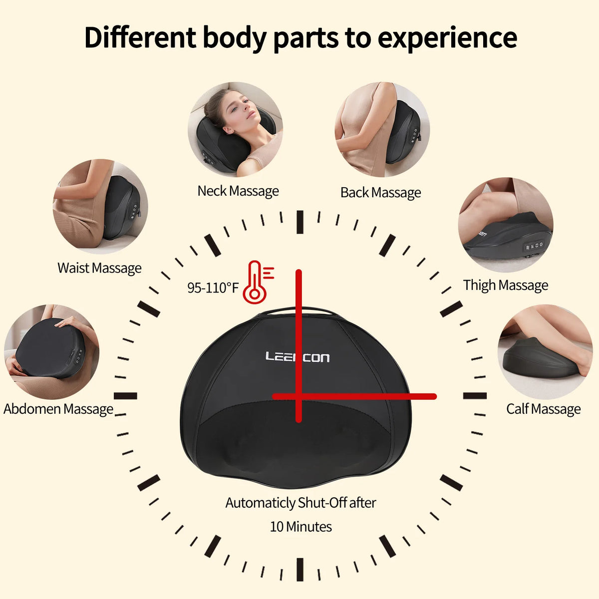 LEERCON Shiatsu Massage Pillow – Neck, Back & Shoulders Shiatsu Massage Pillow Qst