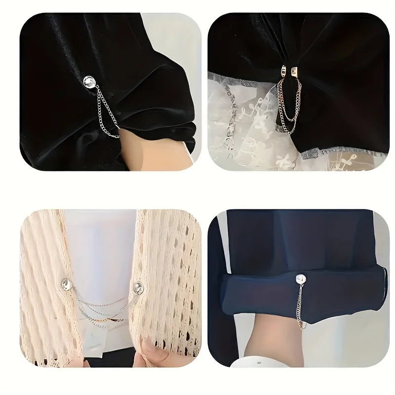 Magnetic Clothing Clips Adjustable Chain Spherical Trim – 4pc Set Clothing Clip Set Qme