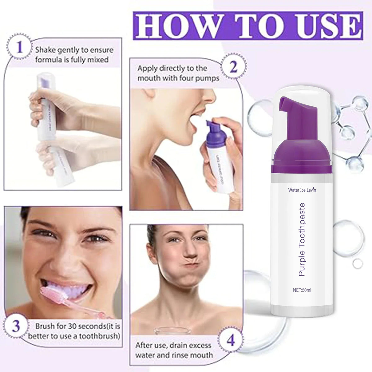 Purple Mousse Toothpaste 50ml – Brighter Teeth & Fresh Breath Mousse Toothpaste Qme