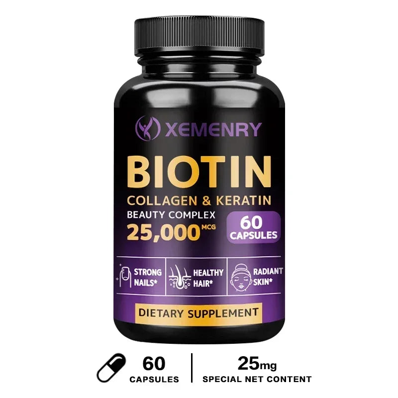 Xemenry Biotin Supplement – Hair, Skin & Nail Capsules Beauty Supplement Qst 60 Capsules