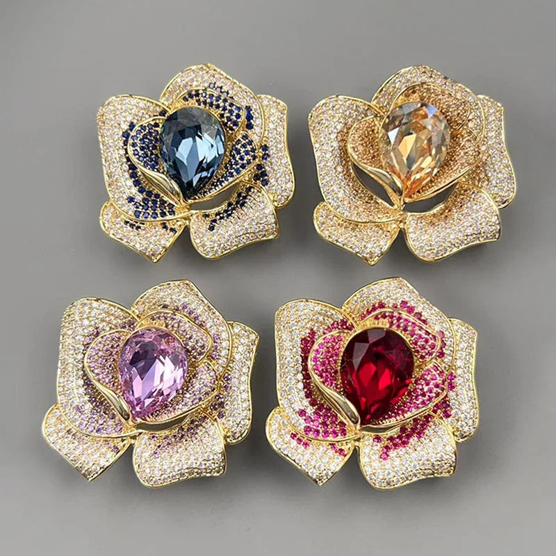Rhinestone Crystal Flower Brooch – Elegant Women's Pin Flower Brooch Pin Qme