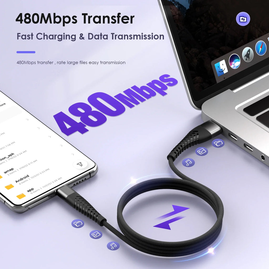 100W USB-C Fast Charging Cable 7A Braided Cord | 4 Lengths USB-C Charging Cable Qme