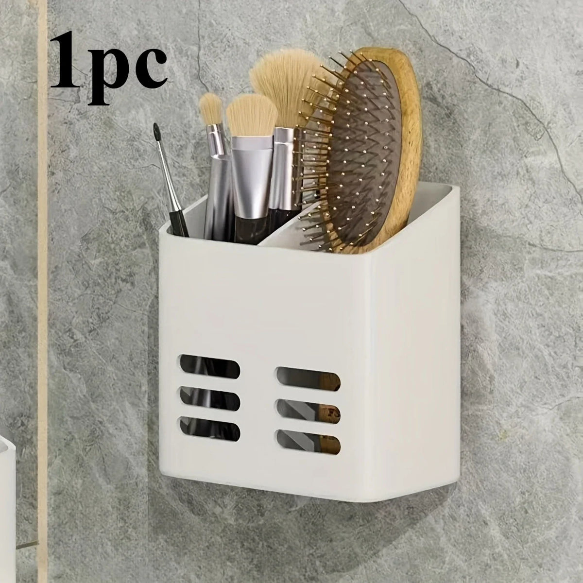 Wall-Mounted Plastic Organizer – Pens, Makeup Brushes & More Wall-Mounted Organizer Qme White