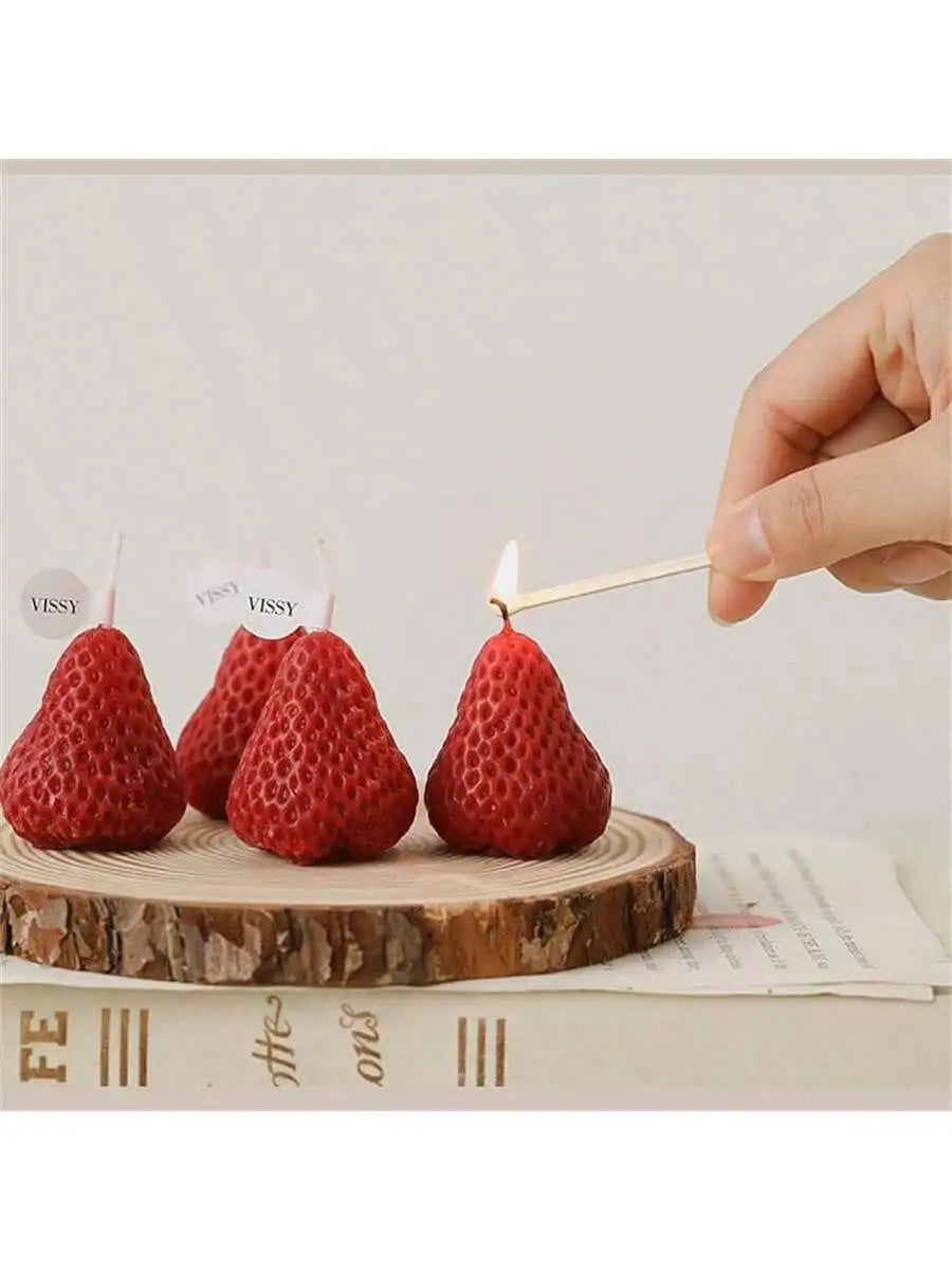 Strawberry Shaped Soy Wax Scented Candles – Set of 4 Scented Novelty Candles Qme
